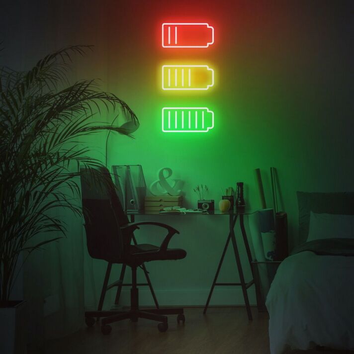 Batteriesymbol LED-Neonschild für Home Office und Gaming Zimmer
