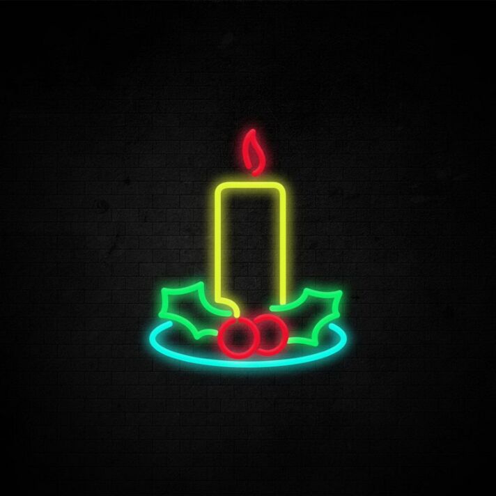 Weihnachtskerze mit Stechpalme LED-Neonschild Wohnzimmer Weihnachten