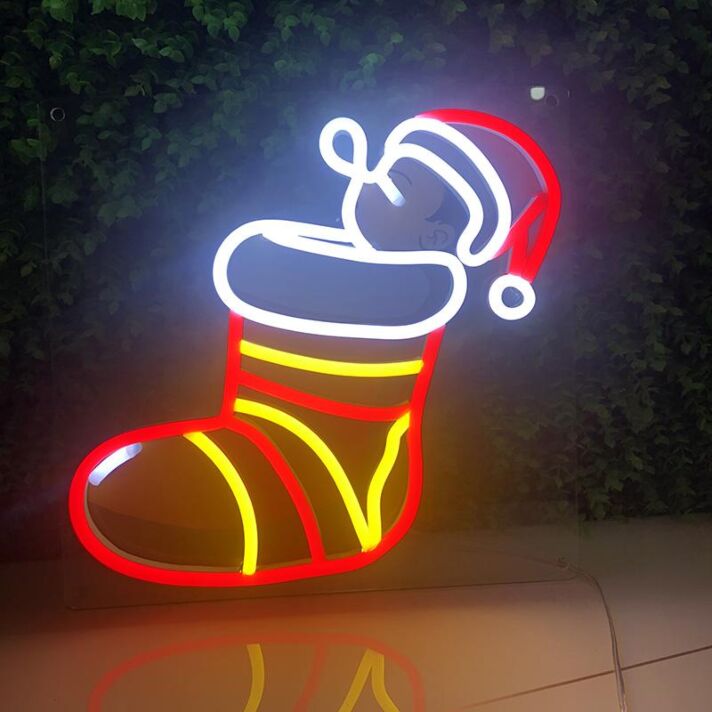 Weihnachtsstrumpf mit Weihnachtsmannkopf LED-Neonschild Wohnzimmer Weihnachtsdekoration