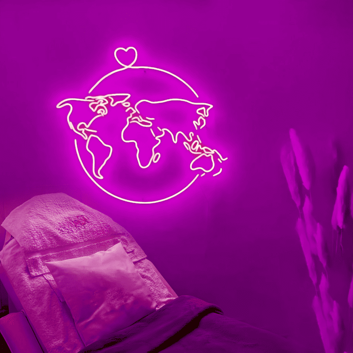 Weltkarte mit Herz LED-Neonschild für Wohnzimmer oder Büro