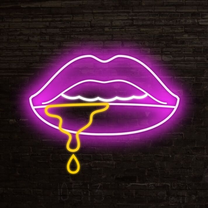 Lippen mit tropfender Flüssigkeit LED-Neonschild für Bar Club