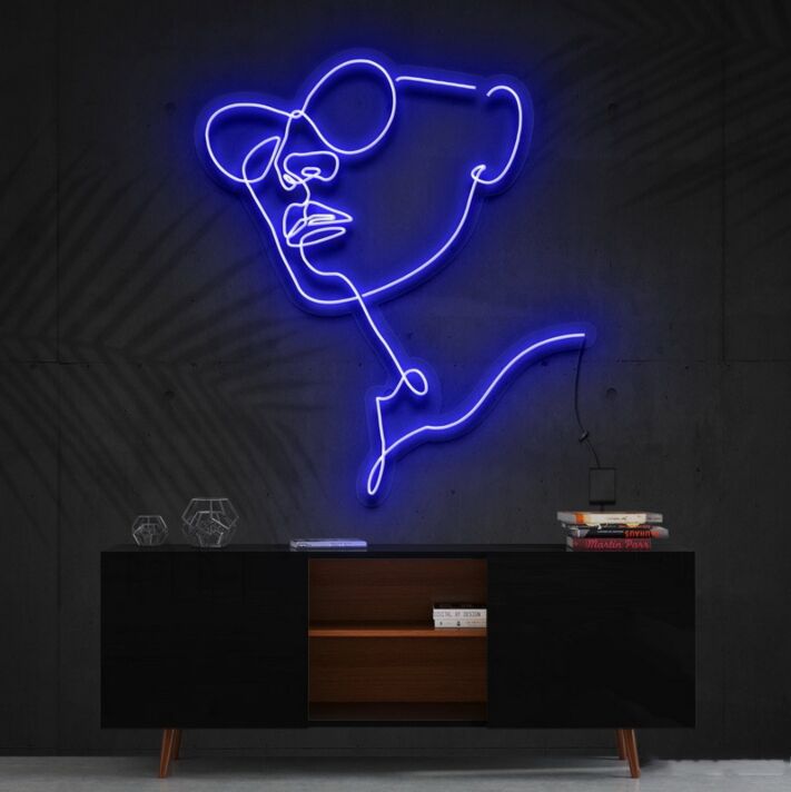 Porträt mit Sonnenbrille LED-Neonschild Wohnzimmer Studio