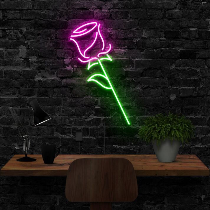 Rosenblüte mit Stiel LED-Neonschild Wohnzimmer Schlafzimmer