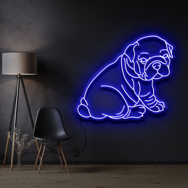 sitzender Bulldoggenwelpe LED-Neonschild Wohnzimmer Haustierladen
