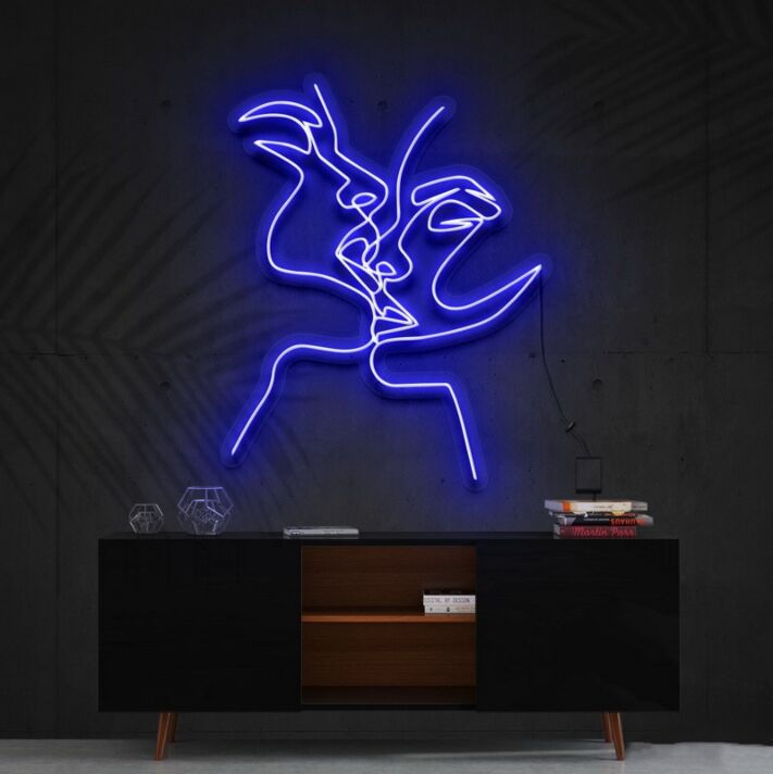 Küssendes Paar Linienzeichnung LED-Neonschild Wohnzimmer Schlafzimmer