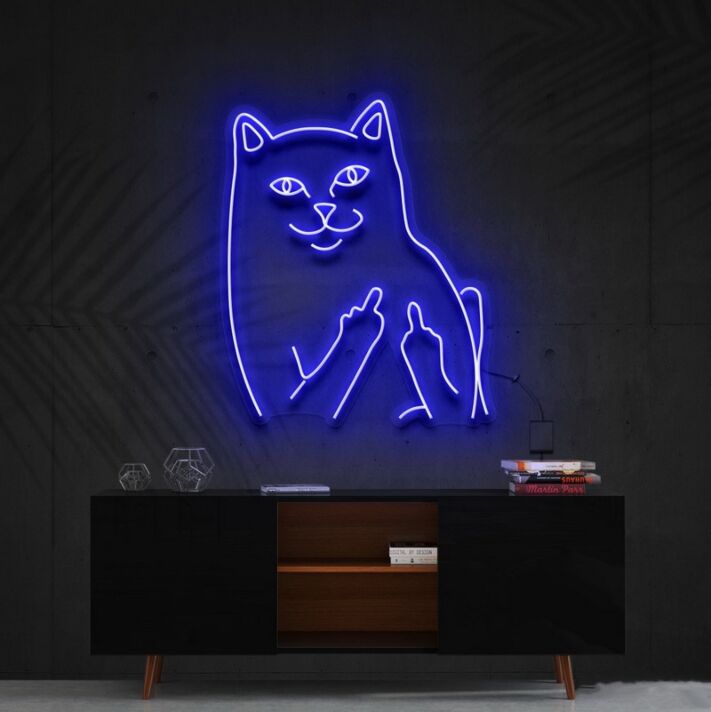 Katze mit erhobenen Mittelfingern LED-Neonschild Wohnzimmer Bar