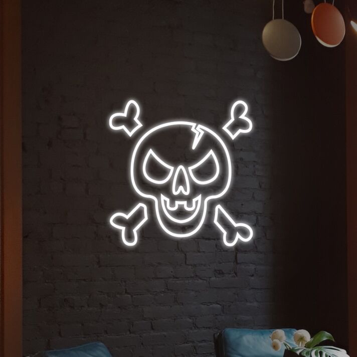 Totenkopf mit gekreuzten Knochen LED-Neonschild für Bar Club