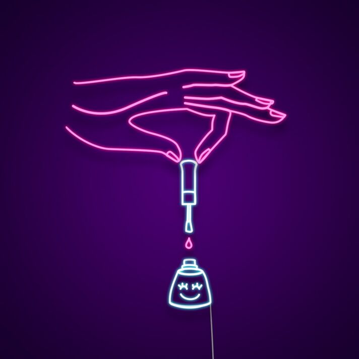 Hand mit Nagellackflasche LED-Neonschild für Nagelstudio