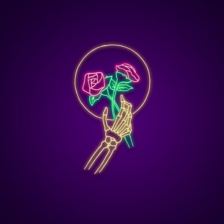 Skelett Hand mit Rose LED-Neonschild für Bar Tattoo Studio