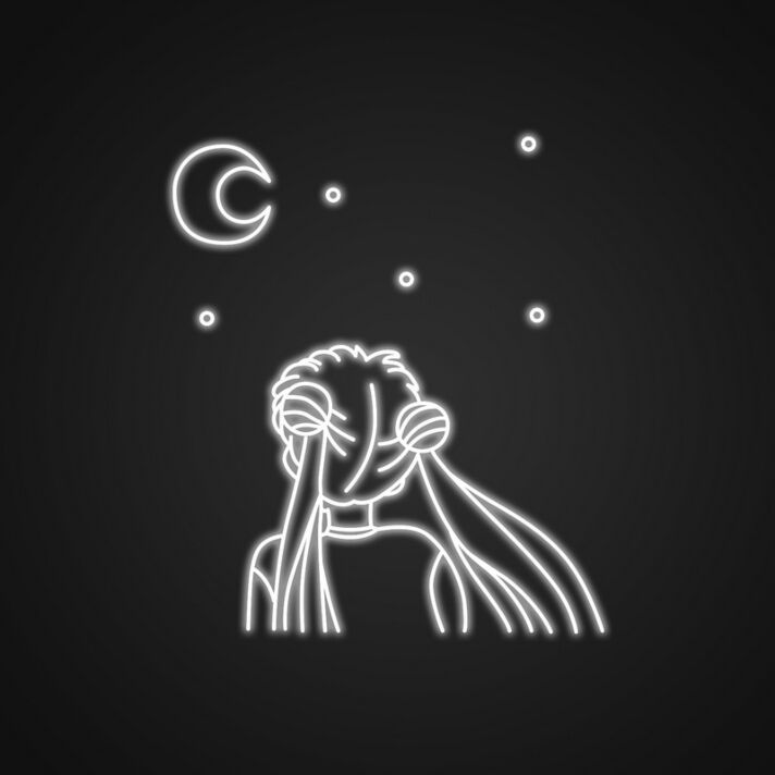 Mädchen mit langen Haaren und Mond LED-Neonschild Schlafzimmer Wohnzimmer