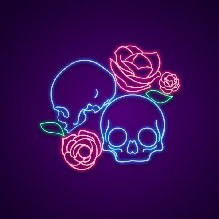 Totenkopf mit Rosen LED-Neonschild für Bar Tattoo Studio