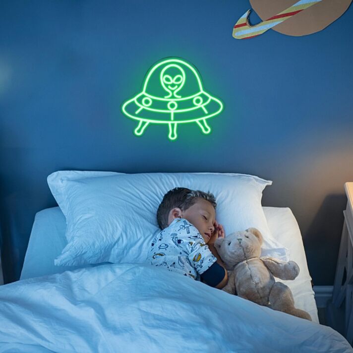 UFO mit Alien LED-Neonschild für Kinderzimmer Schlafzimmer