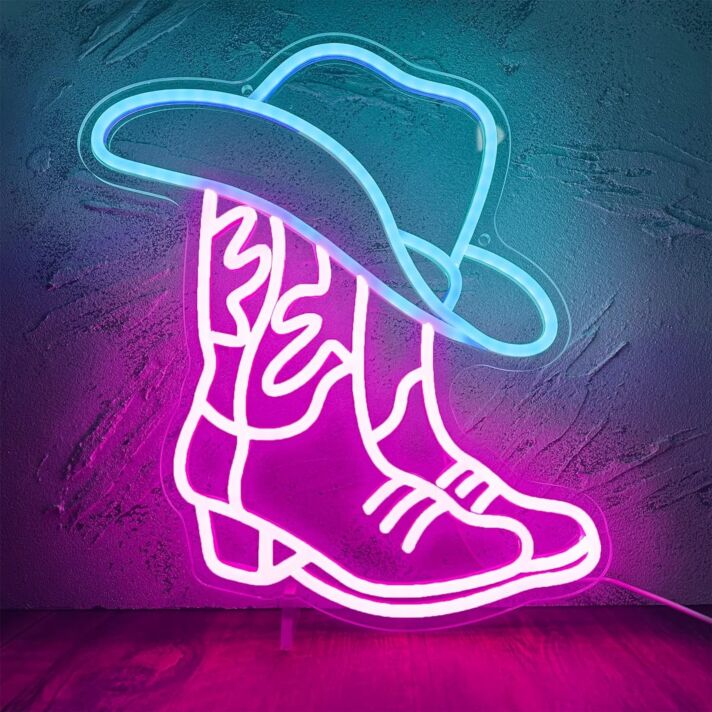Cowboyhut und Cowboystiefel LED-Neonschild für Bar oder Wohnzimmer