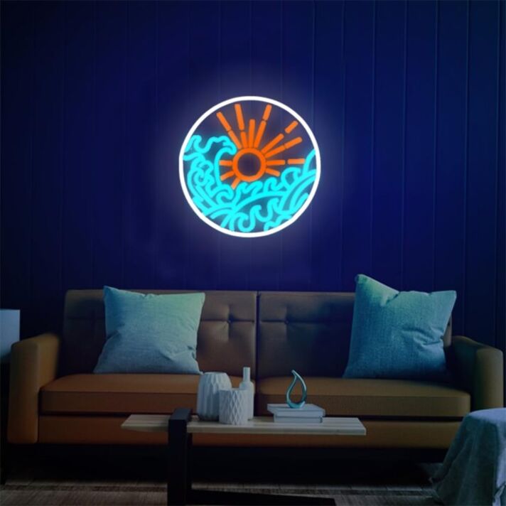 Meereswelle mit Sonnenaufgang LED-Neonschild Wohnzimmer Lounge