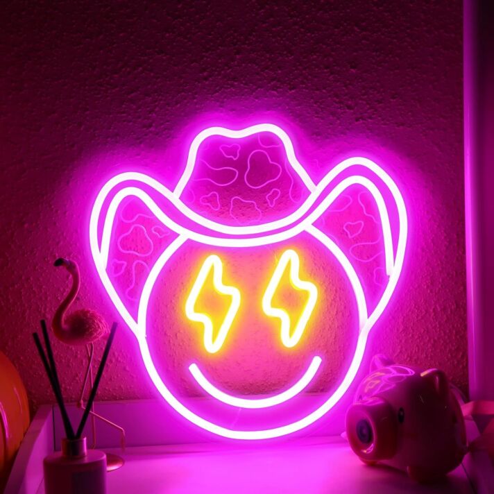 Cowboy Smiley Gesicht LED-Neonschild Wohnzimmer Kinderzimmer