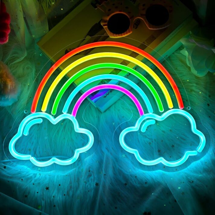 Regenbogen mit Wolken LED-Neonschild für Kinderzimmer und Wohnzimmer
