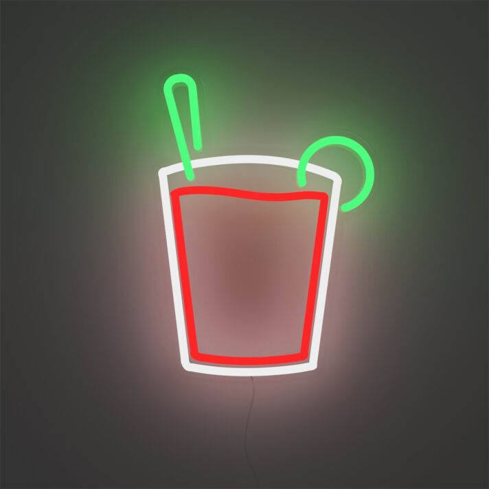 Cocktailglas mit Strohhalm und Zitronenscheibe LED-Neonschild Bar Cafe