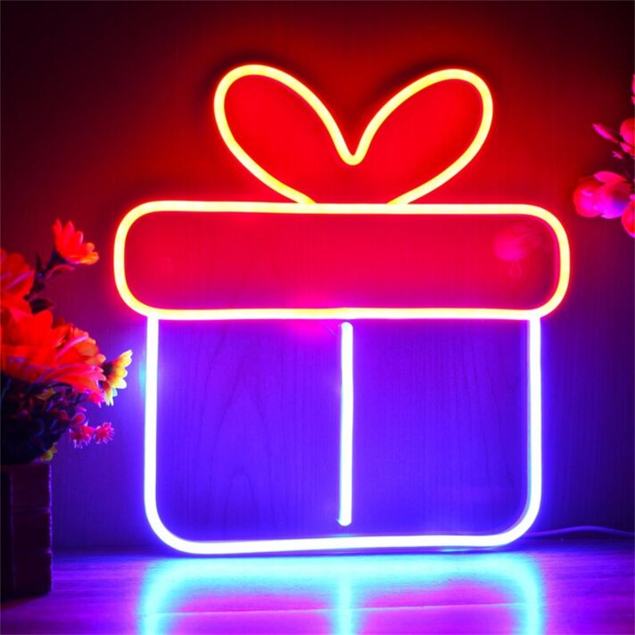 Geschenkbox mit Schleife LED-Neonschild Wohnzimmer Party