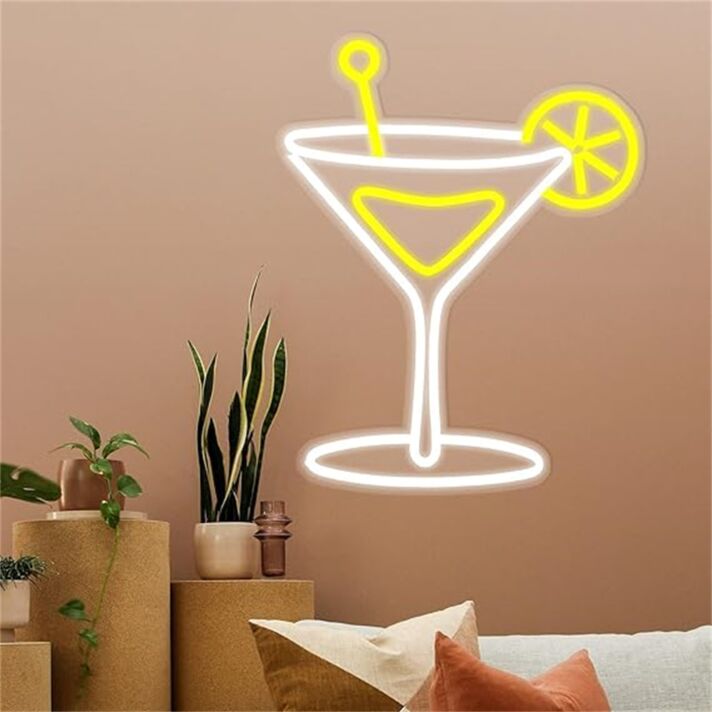 Cocktailglas mit Zitronenscheibe LED-Neonschild Bar Wohnzimmer