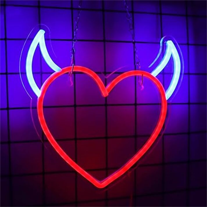 Herz mit Teufelshörnern LED-Neonschild für Bar Club