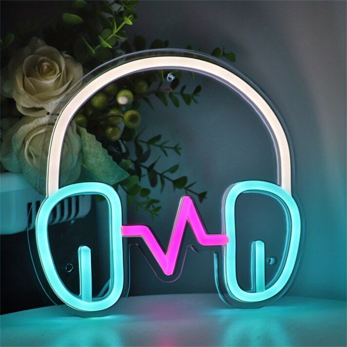 Kopfhörer mit Musikfrequenz LED-Neonschild Wohnzimmer Musikstudio