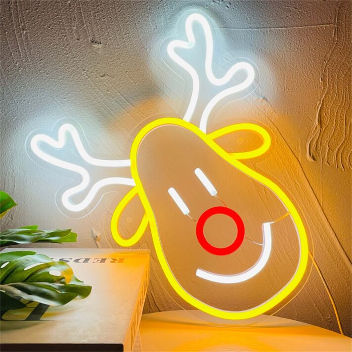 Rentierkopf mit roter Nase LED-Neonschild Wohnzimmer Weihnachtsdeko