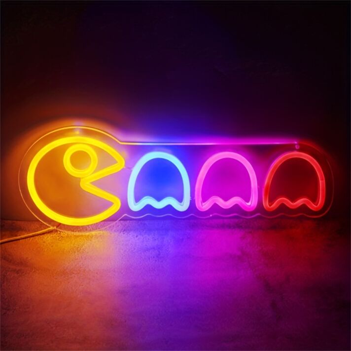 Pac-Man mit Geistern LED-Neonschild für Gamingzimmer und Bar
