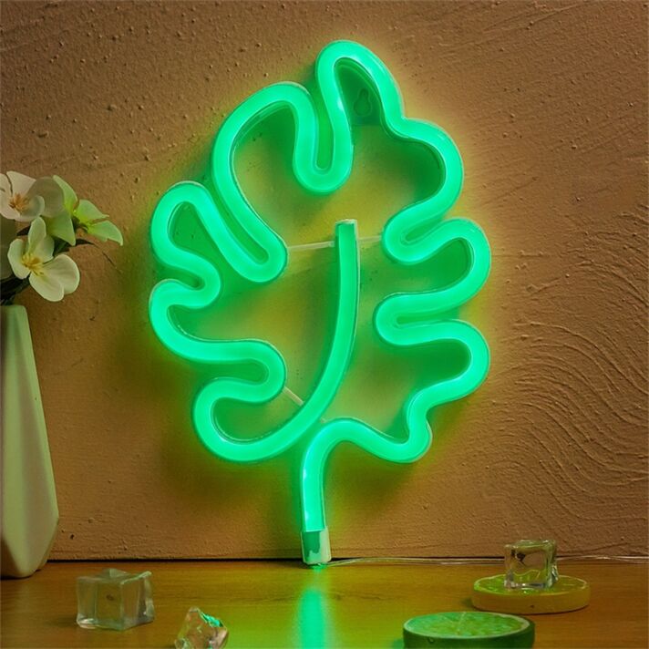 Brighten Your Space: Leaf Shape Green LED Neon Sign for Home Decor, Office Ambiance, or Vibrant Bar Settings
