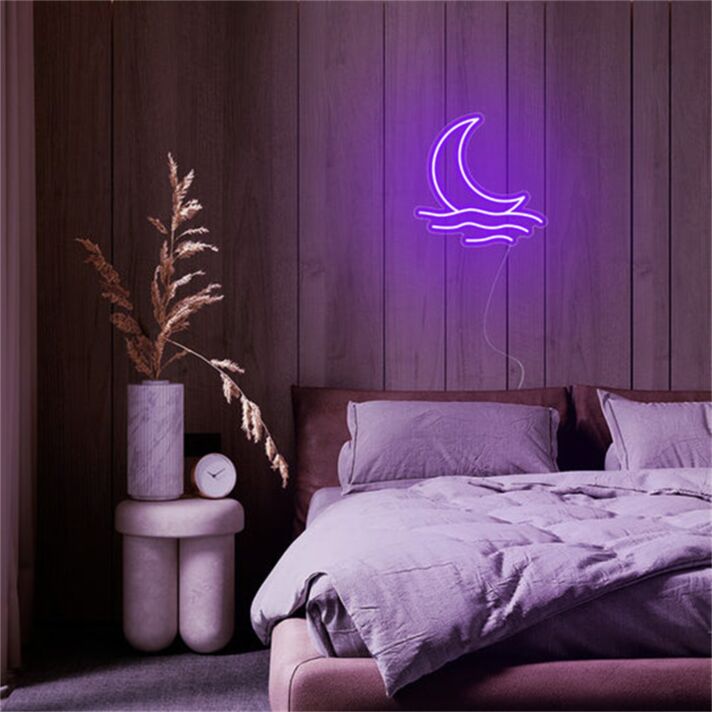 Halbmond über Wellen LED-Neonschild Schlafzimmer Wohnzimmer
