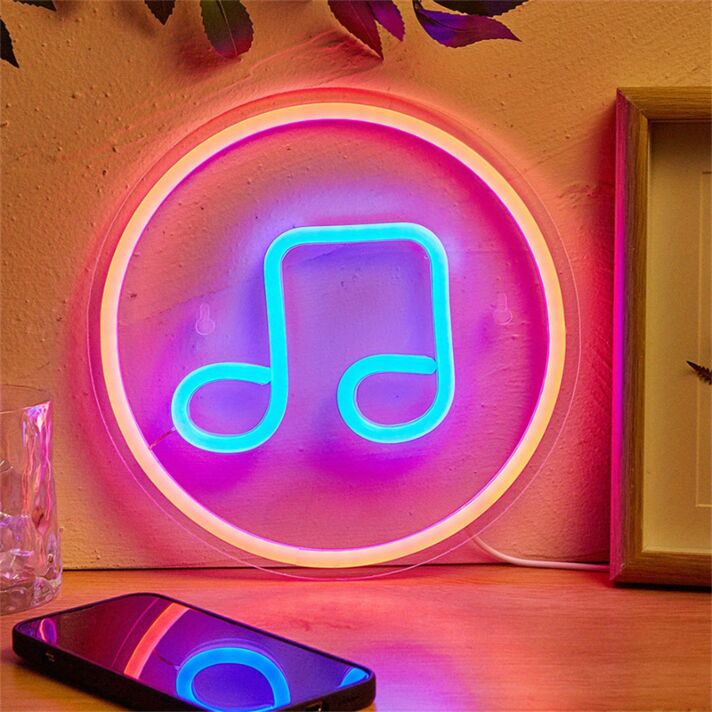 Enhance Your Space: Note LED Neon Sign perfect for Home Decor, Bars, and Music Events.