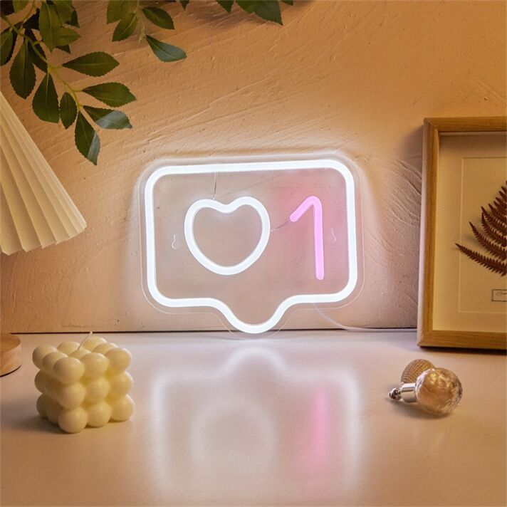 Like Benachrichtigungssymbol mit Herz und Zahl 1 LED-Neonschild Wohnzimmer Arbeitszimmer