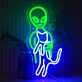 Außerirdischer mit Katze LED-Neonschild für Wohnzimmer oder Bar