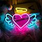 Herz mit Flügeln und Heiligenschein LED-Neonschild für Kinderzimmer und Wohnzimmer