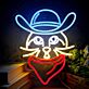 Brighten Up Your Bar, Bedroom, or Gaming Space with the Adorable Cute Cat In Dark Blue Cowboy Hat Neon Sign.
