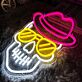 Totenkopf mit Hut und Sonnenbrille LED-Neonschild