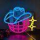 Cowboyhut auf Globus mit Sternen LED-Neonschild Bar Wohnzimmer