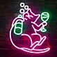 Comic-Katze mit Getränken als LED-Neonschild