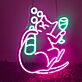 Comic-Katze mit Getränken als LED-Neonschild
