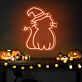 Katze mit Hexenhut LED-Neonschild für Halloween Wohnzimmer