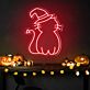 Katze mit Hexenhut LED-Neonschild für Halloween Wohnzimmer