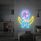 Astronaut auf Mond mit Burger und Getränk LED-Neonschild mit UV-Druck Wohnzimmer Kinderzimmer