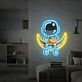 Astronaut auf Mond mit Burger und Getränk LED-Neonschild mit UV-Druck Wohnzimmer Kinderzimmer
