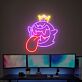 Krone tragender Cartoon Geist mit herausgestreckter Zunge LED-Neonschild Gaming Zimmer
