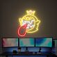 Krone tragender Cartoon Geist mit herausgestreckter Zunge LED-Neonschild Gaming Zimmer