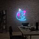 Katze mit Wein und Flasche LED-Neonschild Bar Wohnzimmer