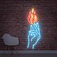 Hand mit Flamme LED-Neonschild für Wohnzimmer oder Bar