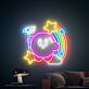Rosa Spielfigur mit Regenbogen und Sternen LED-Neonschild für Kinderzimmer Gamingraum