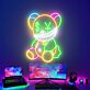Teddybär mit Dollar- und Yen-Symbolen LED-Neonschild Gaming Zimmer