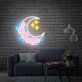 Halbmond mit Blumen und Sternen LED-Neonschild für Wohnzimmer Schlafzimmer