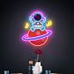 Astronaut auf Planet mit Musiknoten LED-Neonschild mit UV-Druck für Wohnzimmer oder Kinderzimmer
